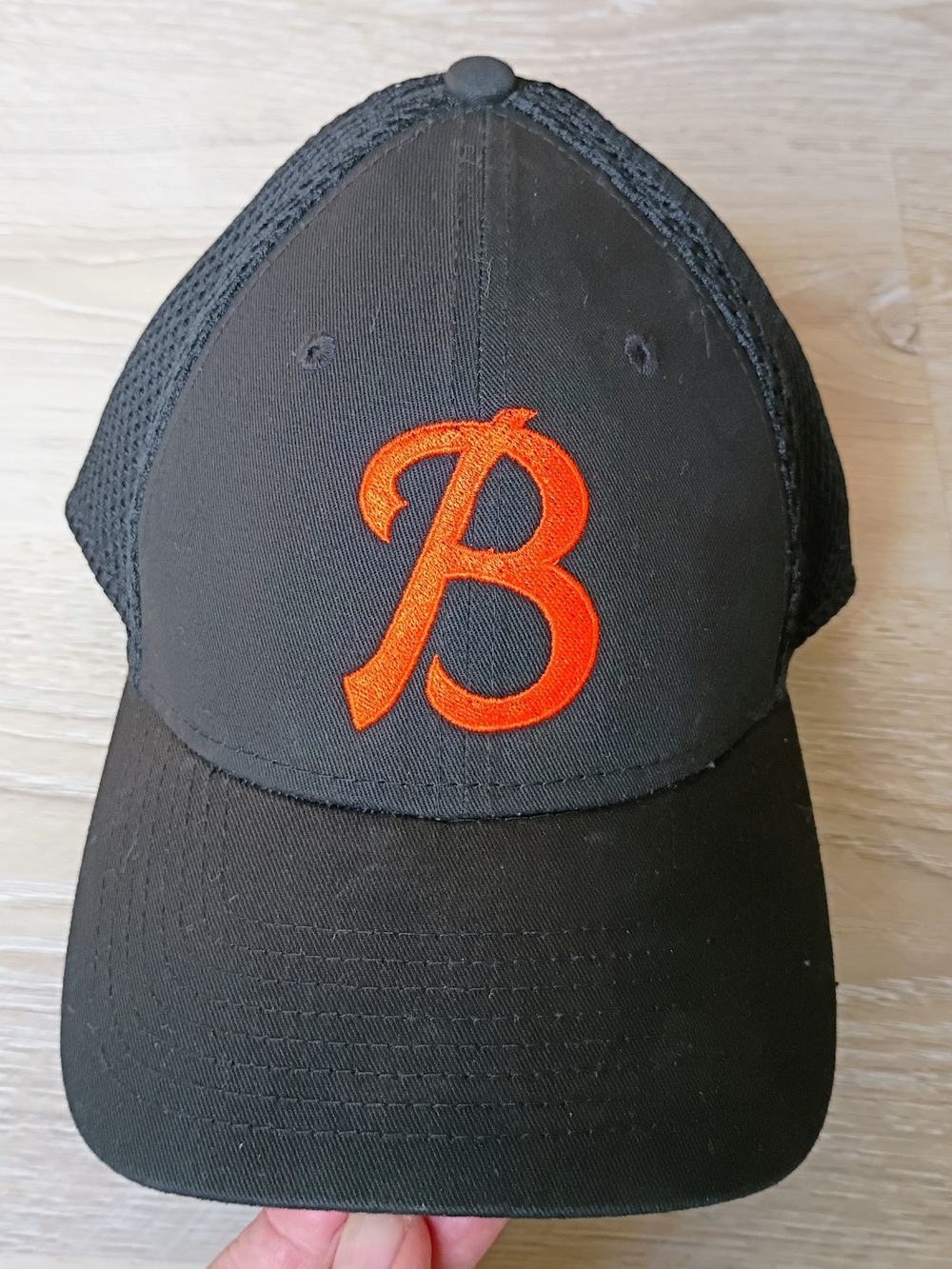 New Era Black Orange B Logo Fitted Hat Small Medium Mesh Back Cap